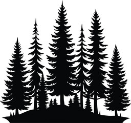 Obraz premium Pine Tree Forest Silhouette Vector Design, Fir Trees Silhouettes