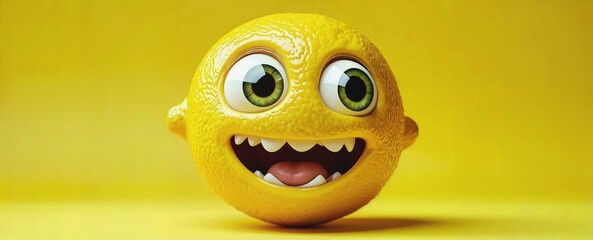 Playful photorealistic lemon with human features conveying energy and fun
