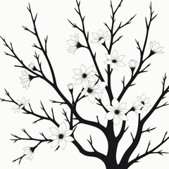 Obraz premium Floral Black and White Tree Silhouette Art