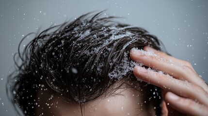 The winter mood of snow falling on hair tips