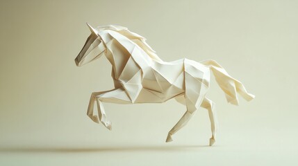 Fototapeta premium 3D origami horse, dynamic folds with flowing lines, simple background 