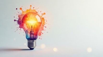 Illuminated Ideas A Glowing Symbol of Creativity and Innovation with Vibrant Watercolor Splashes