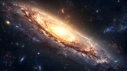 Fototapeta premium starfield with a beautiful barred spiral galaxy stretching across space, showcasing its intricate structure and glowing arms 