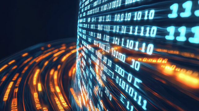 vibrant data flow animation showcasing binary code in motion, creating dynamic visual effect