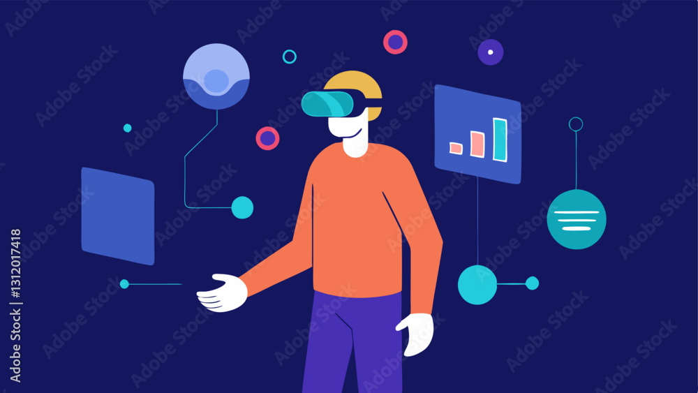 Poster virtual reality interface an illustration of a person interacting with a vr headset that simulates a