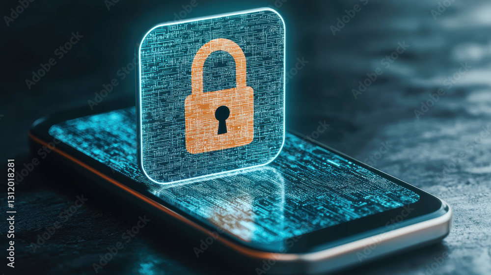 Poster secure digital wallet app displayed on smartphone with lock icon