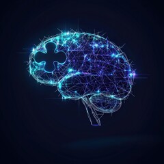 A glowing puzzle piece fitting perfectly into a digital brain outline.