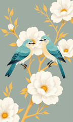 Obraz premium Pastel birds with blossoms and golden branches 