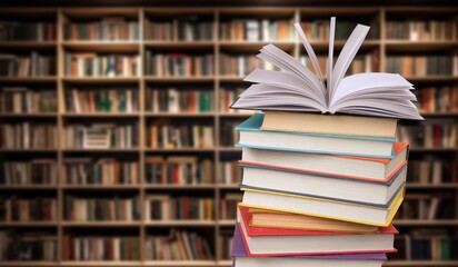 Many reading books at school modern library background