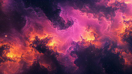 Fototapeta premium cosmic nebula with glowing pink and orange clouds forming intricate patterns in the vast galaxy 