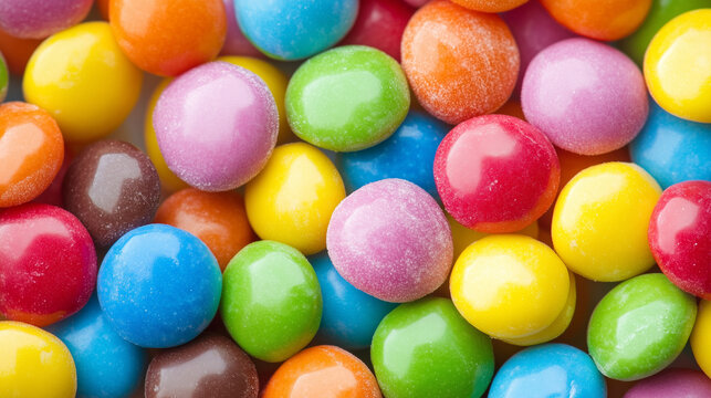A variety of multicolor candies are displayed, offering a bright and cheerful assortment.
