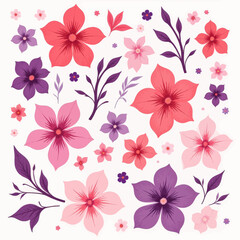 Pink and Purple Flower Pattern Illustration on White