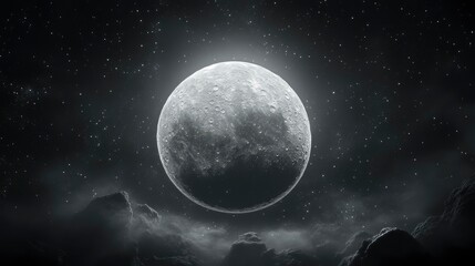 Monochrome Moon Celestial Landscape in Deep Space