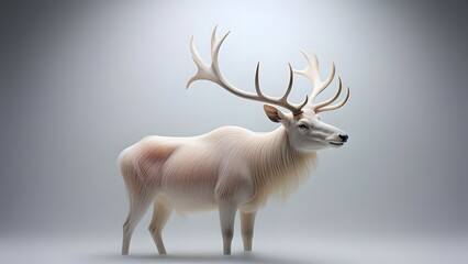 Majestic white deer with impressive antlers stands gracefully against a soft backdrop