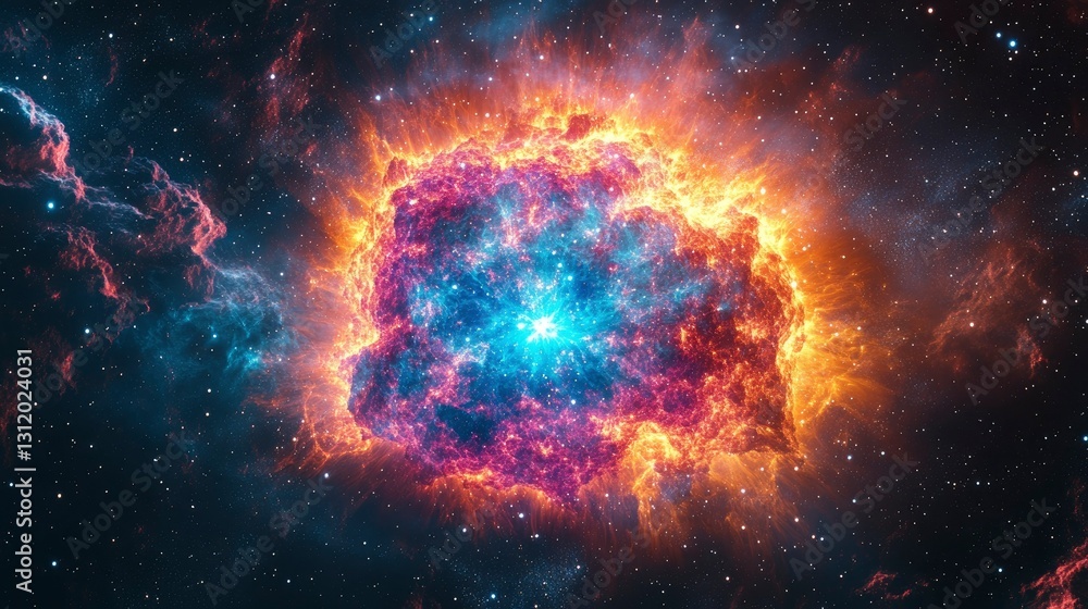 Wall mural cosmic nebula explosion fiery stellar collision in deep space