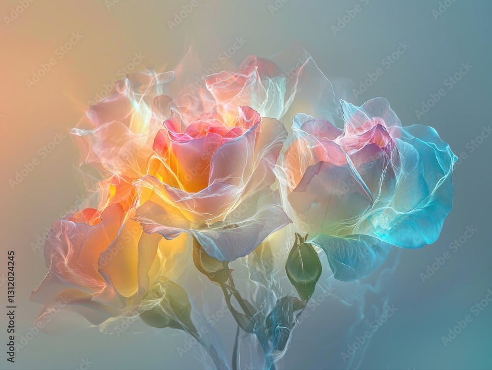 Poster colorful glowing roses create a mesmerizing visual experience with vibrant hues and soft textures du