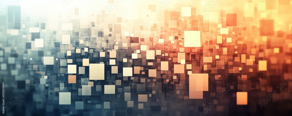 Poster abstract background with warm and cool tones, featuring a multitude of squares in varying sizes and 