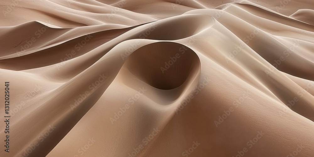 Poster abstract image of beige sand dunes creating flowing, undulating patterns. soft light accentuates tex