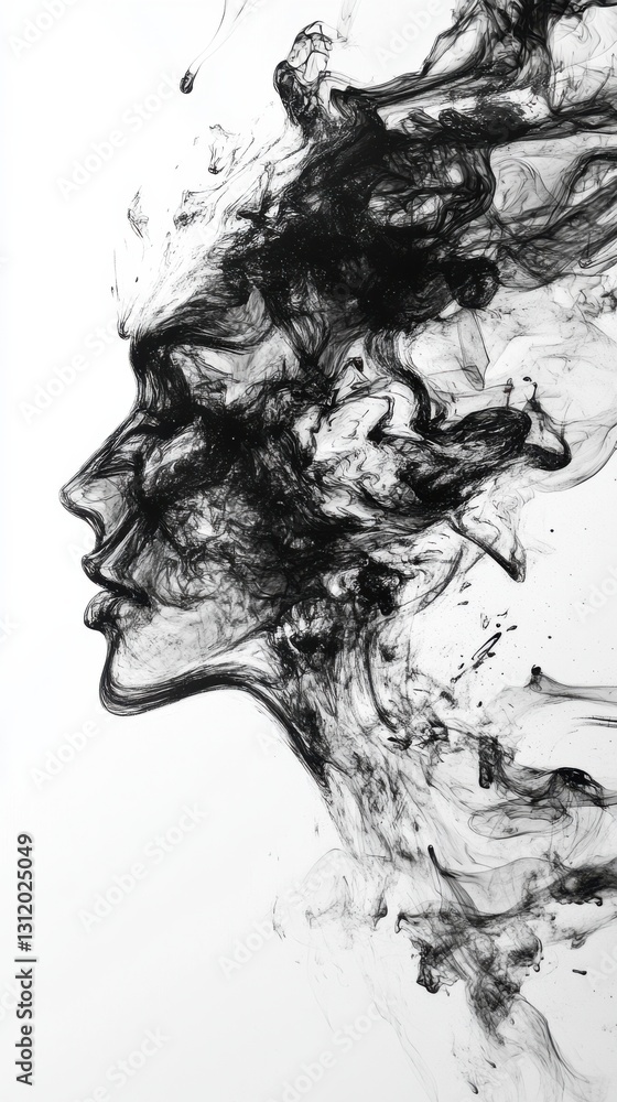 Aufkleber dynamic ink swirling in water, creating abstract art, flowing patterns. vertical
