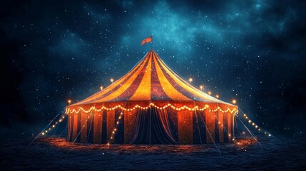 Enchanting Illuminated Circus Tent Under a Starry Night Sky