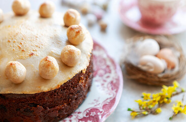 Homemade Simnel Cake traditional English Easter marzipan cake.