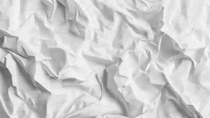a detailed depiction of crumpled white paper with faint grid lines, showcasing the intricate folds and creases. The texture should be realistic