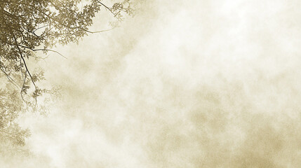 Serene sepia-toned landscape with soft cloud patterns and tree silhouettes in the foreground