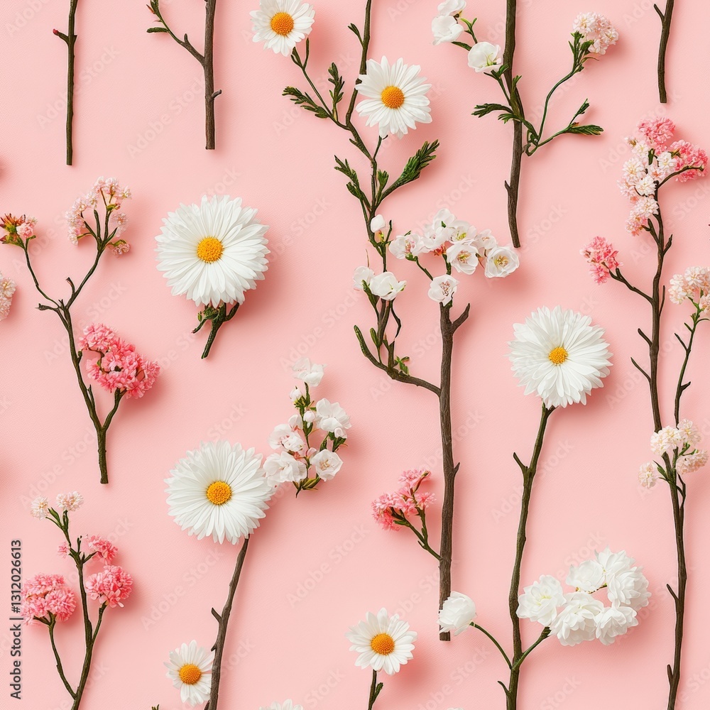 Poster seamless an exquisite display of flowers set against a soft pink background creating a serene and pe