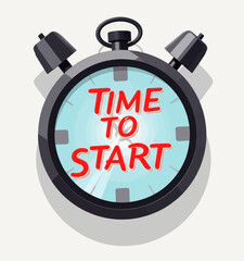 Time to Start on Blue-Faced Cartoon Stopwatch