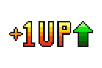 1 level up 8 bit icon, arrow pixel icon. Vector illustration.