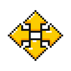 Obraz premium Pixel directional buttons for video games. Pixel art direction arrow button. Directions of movement for 8 bit video game.