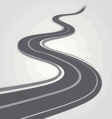 Winding gray road with double white lines on light backdrop