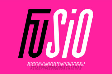 Modern condensed font design with ligatures, alphabet letters and numbers vector illustration