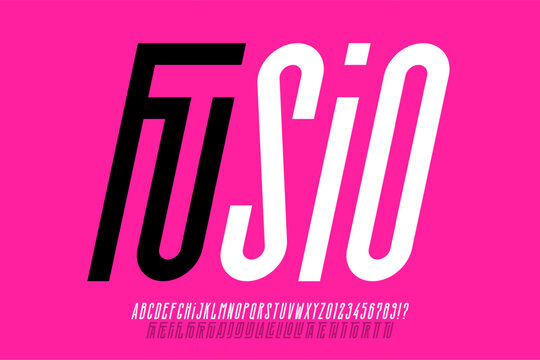 Modern condensed font design with ligatures, alphabet letters and numbers vector illustration