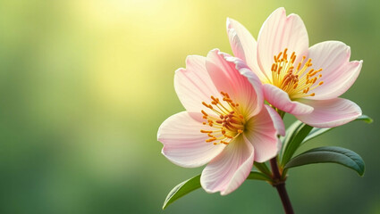 Obraz premium Delicate pink blossoms with golden centers against a dreamy light gradient