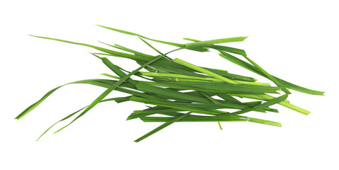 Pile green cut wild grass isolated on white background and texture, top view