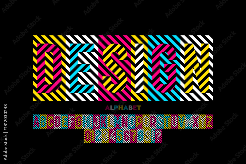 Poster design. striped font design alphabet letters and numbers vector illustration