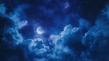 Obraz premium Celestial Night , Moonlit Cloudscape