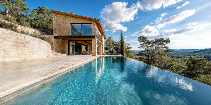 belle maison en pierres avec piscine &agrave; d&eacute;bordement dans le sud de la France
