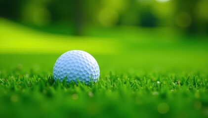 Obraz premium Close-up of golf ball nestled in lush green grass , championship, image