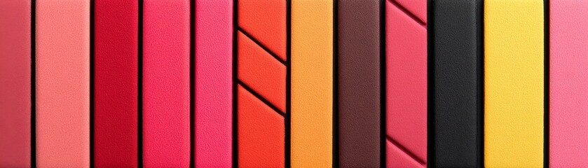 Fototapeta premium Abstract image featuring vertical stripes in various shades of red, orange, yellow, black, and pink. The texture appears slightly grainy.