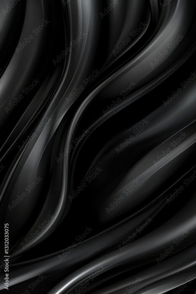 Poster abstract image of flowing dark gray and black liquid or fabric with subtle light reflections. smooth