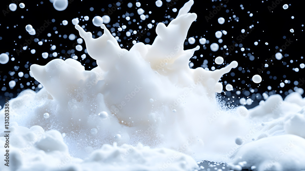 Poster A dynamic splash of white liquid creates a visually striking effect against a dark backdrop, highlighting fluid motion and texture