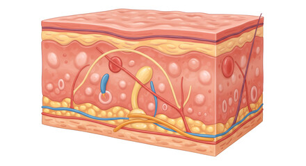 Illustration showing human skin layer cross section with epidermis and dermis
