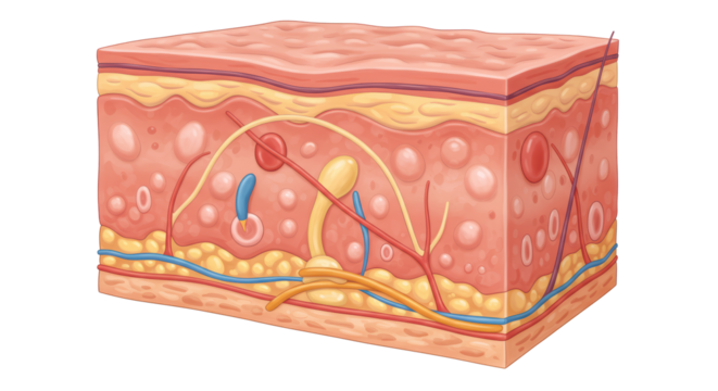 Illustration showing human skin layer cross section with epidermis and dermis