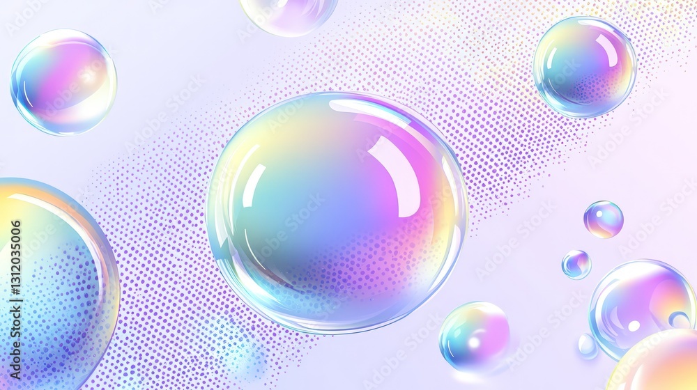 Aufkleber abstract illustration of iridescent bubbles floating against a dotted background reflecting light an