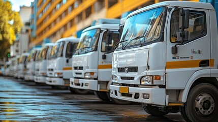 Naklejka premium White Trucks Parked in City