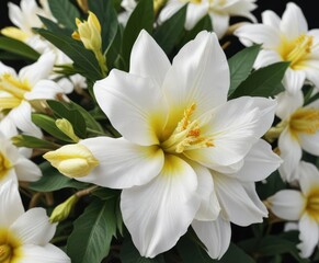Fototapeta premium Large white crepe ginger flower with yellow center , Tropical plants, White flowers