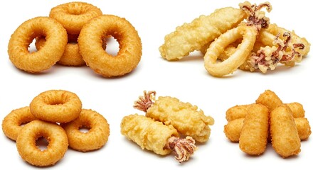 Delicious Fried Calamari Onion Rings and Potato Croquettes Food Platter