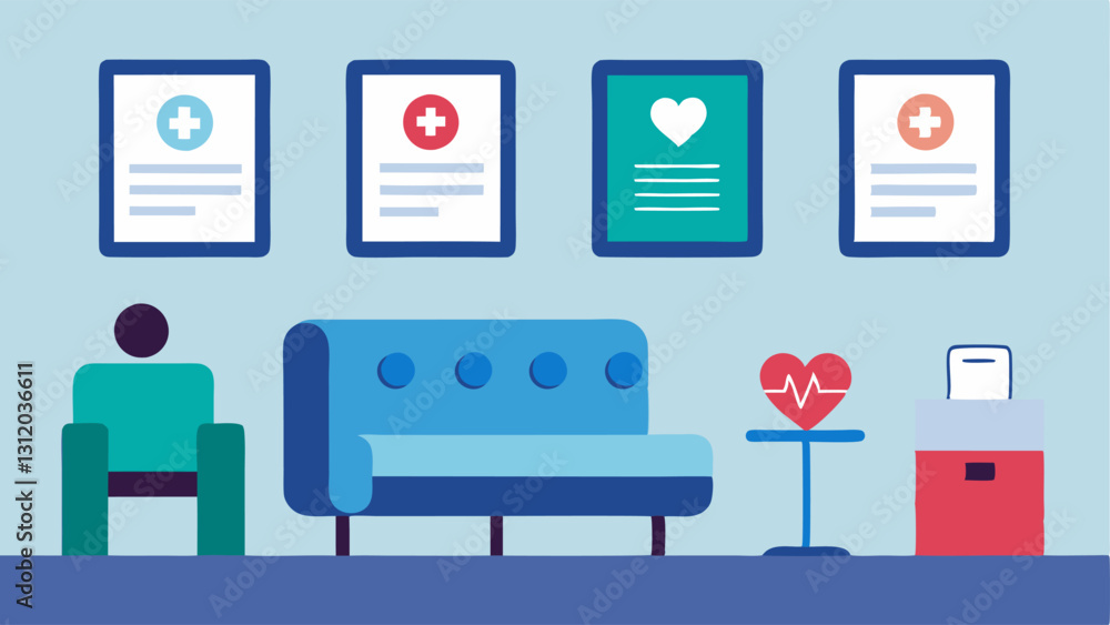 Poster waiting area an inviting waiting area setup with comfortable seating informational posters about pre